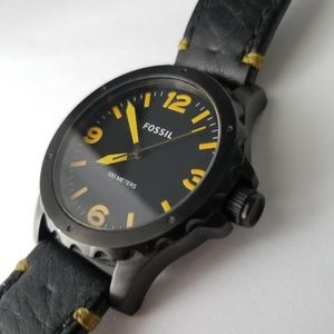 Black Fossil 'Nate' Analog Watch w/ Leather JR1447